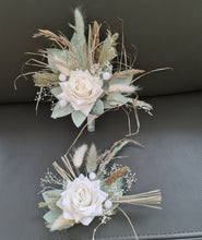 Load image into Gallery viewer, Double flower cake topper in sage, white, neutral &amp; champagne gold
