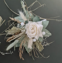 Load image into Gallery viewer, Double flower cake topper in sage, white, neutral &amp; champagne gold
