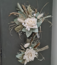 Load image into Gallery viewer, Double flower cake topper in sage, white, neutral &amp; champagne gold
