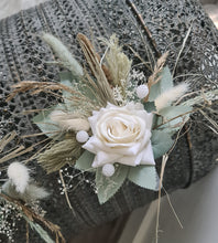 Load image into Gallery viewer, Double flower cake topper in sage, white, neutral &amp; champagne gold
