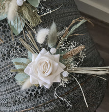 Load image into Gallery viewer, Double flower cake topper in sage, white, neutral &amp; champagne gold

