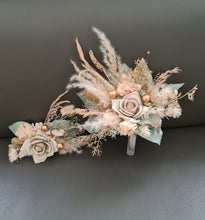 Load image into Gallery viewer, Double flower cake topper in neutral, blush and sage w champagne gold
