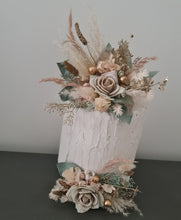 Load image into Gallery viewer, Double flower cake topper in neutral, blush and sage w champagne gold
