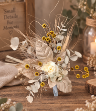 Load image into Gallery viewer, Double floral cake topper, yellow, sage &amp; champagne gold
