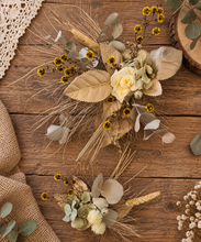 Load image into Gallery viewer, Double floral cake topper, yellow, sage &amp; champagne gold
