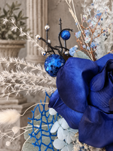 Load image into Gallery viewer, Floral cake topper in blue, green &amp; white with the glitter
