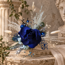 Load image into Gallery viewer, Floral cake topper in blue, green &amp; white with the glitter
