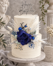 Load image into Gallery viewer, Floral cake topper in blue, green &amp; white with the glitter
