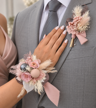 Load image into Gallery viewer, Preserved flowers dusty &amp; blush pink corsage &amp; buttonhole - School formal / wedding
