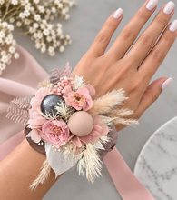 Load image into Gallery viewer, Preserved flowers dusty &amp; blush pink corsage &amp; buttonhole - School formal / wedding
