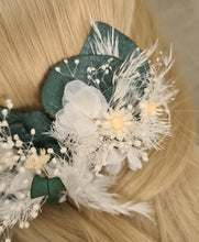Load image into Gallery viewer, 3 x larger bobby pins with preserved flowers in green, white &amp; neutral colours
