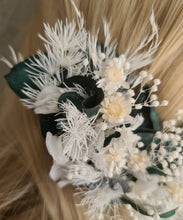 Load image into Gallery viewer, 3 x larger bobby pins with preserved flowers in green, white &amp; neutral colours
