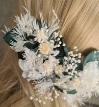 Load image into Gallery viewer, 3 x larger bobby pins with preserved flowers in green, white &amp; neutral colours
