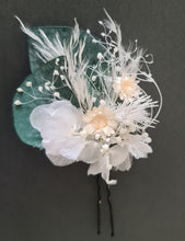 Load image into Gallery viewer, 3 x larger bobby pins with preserved flowers in green, white &amp; neutral colours
