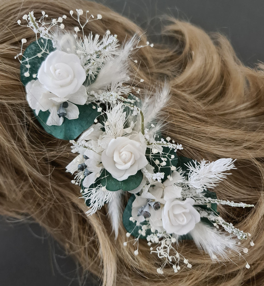 3 x larger hair bobby pins – green & white