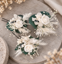 Load image into Gallery viewer, 3 x larger hair bobby pins – green &amp; white

