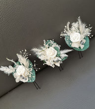 Load image into Gallery viewer, 3 x larger hair bobby pins – green &amp; white
