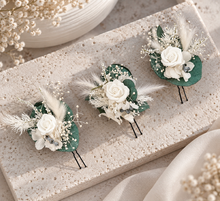 Load image into Gallery viewer, 3 x larger hair bobby pins – green &amp; white
