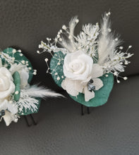 Load image into Gallery viewer, 3 x larger hair bobby pins – green &amp; white
