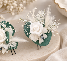 Load image into Gallery viewer, 3 x larger hair bobby pins – green &amp; white
