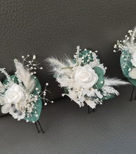 Load image into Gallery viewer, 3 x larger hair bobby pins – green &amp; white
