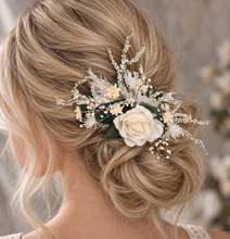 Load image into Gallery viewer, Larger size flower comb in green, white &amp; neutral colours
