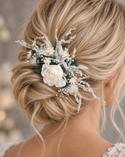 Load image into Gallery viewer, Larger size flower comb in green, white &amp; neutral colours
