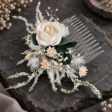 Load image into Gallery viewer, Larger size flower comb in green, white &amp; neutral colours
