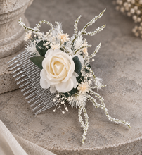 Load image into Gallery viewer, Larger size flower comb in green, white &amp; neutral colours
