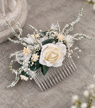Load image into Gallery viewer, Larger size flower comb in green, white &amp; neutral colours
