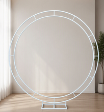 Load image into Gallery viewer, Double Circle Backdrop – White Metal - HIRE ONLY
