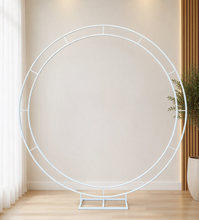 Load image into Gallery viewer, Double Circle Backdrop – White Metal - HIRE ONLY

