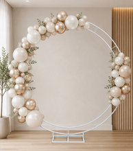 Load image into Gallery viewer, Double Circle Backdrop – White Metal - HIRE ONLY
