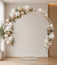 Load image into Gallery viewer, Double Circle Backdrop – White Metal - HIRE ONLY
