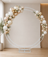 Load image into Gallery viewer, Double Circle Backdrop – White Metal - HIRE ONLY
