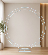 Load image into Gallery viewer, Double Circle Backdrop – White Metal - HIRE ONLY
