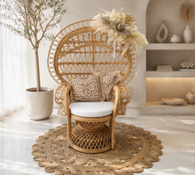 Load image into Gallery viewer, Boho Queen Peacock Chair with chair flowers - HIRE ONLY
