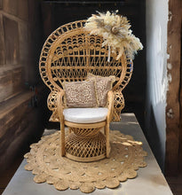 Load image into Gallery viewer, Boho Queen Peacock Chair with chair flowers - HIRE ONLY
