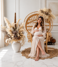 Load image into Gallery viewer, Boho set up Peacock Queen Chair, Chair Flowers &amp; Flowers in urn - HIRE ONLY
