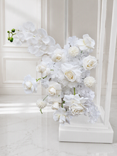 Load image into Gallery viewer, White hanging flowers MEDIUM - backdrop / arbour / easel - HIRE ONLY
