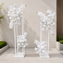 Load image into Gallery viewer, White hanging flowers MEDIUM - backdrop / arbour / easel - HIRE ONLY
