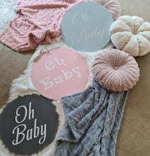 Load image into Gallery viewer, Baby shower green / pink flowers &amp; easel - Oh Baby - Welcome sign - HIRE ONLY
