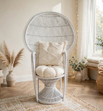 Load image into Gallery viewer, White peacock chair with cushions LARGE - HIRE ONLY
