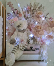 Load image into Gallery viewer, Dusty pink everlasting flowers &amp; bear in chest - HIRE ONLY
