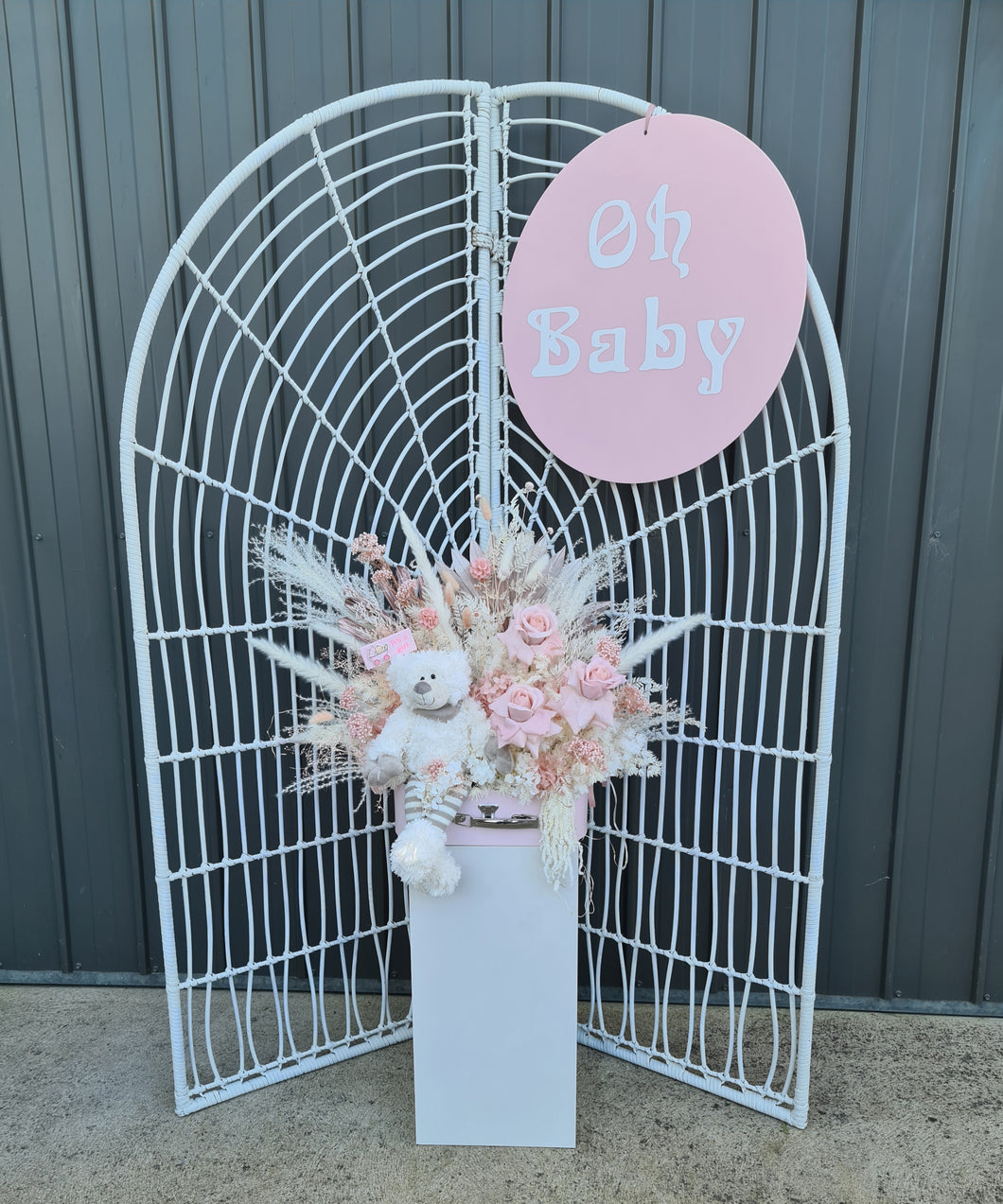 Oh Baby backdrop & everlasting flowers package - HIRE ONLY
