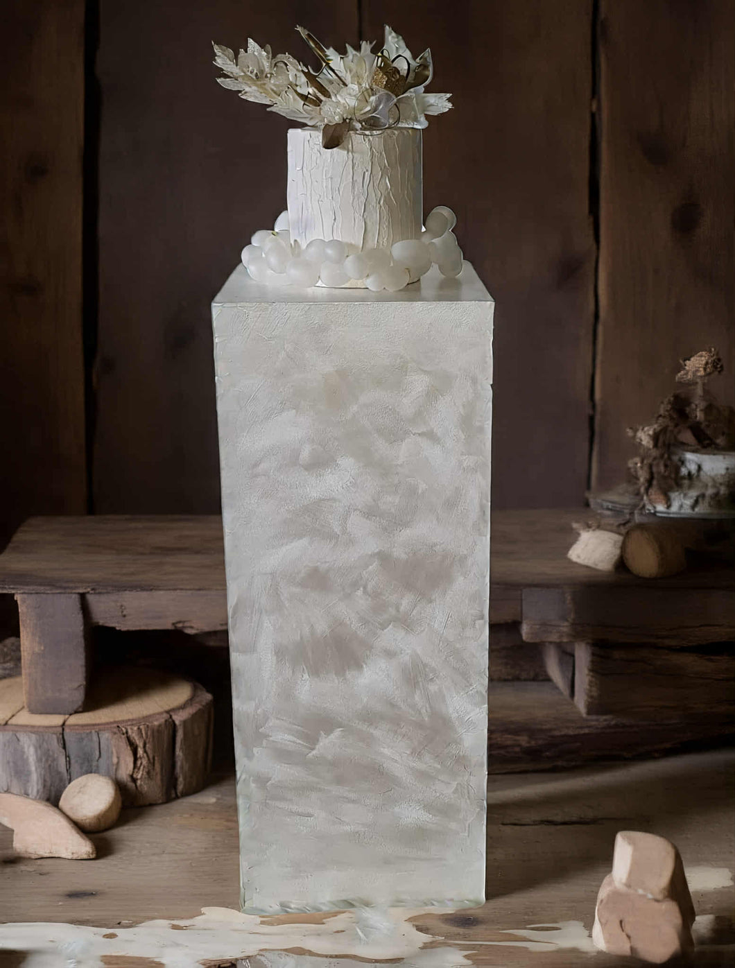 Pearl White textured acrylic plinth cake / flower stand - 90cm tall