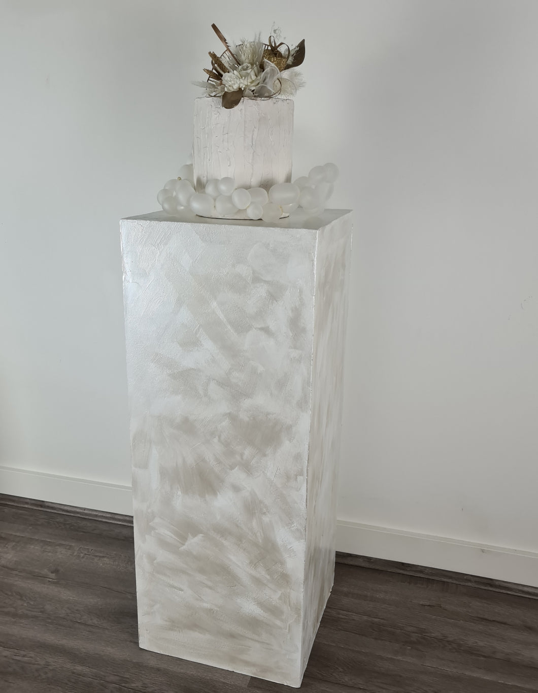 Pearl White textured acrylic plinth cake / flower stand - 90cm tall