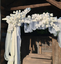 Load image into Gallery viewer, White wooden arbour &amp; flowers - Basic - HIRE ONLY
