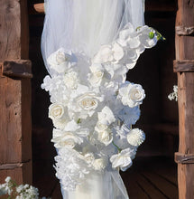 Load image into Gallery viewer, White wooden arbour &amp; flowers - Advanced - HIRE ONLY
