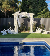 Load image into Gallery viewer, White wooden arbour &amp; flowers - Advanced - HIRE ONLY

